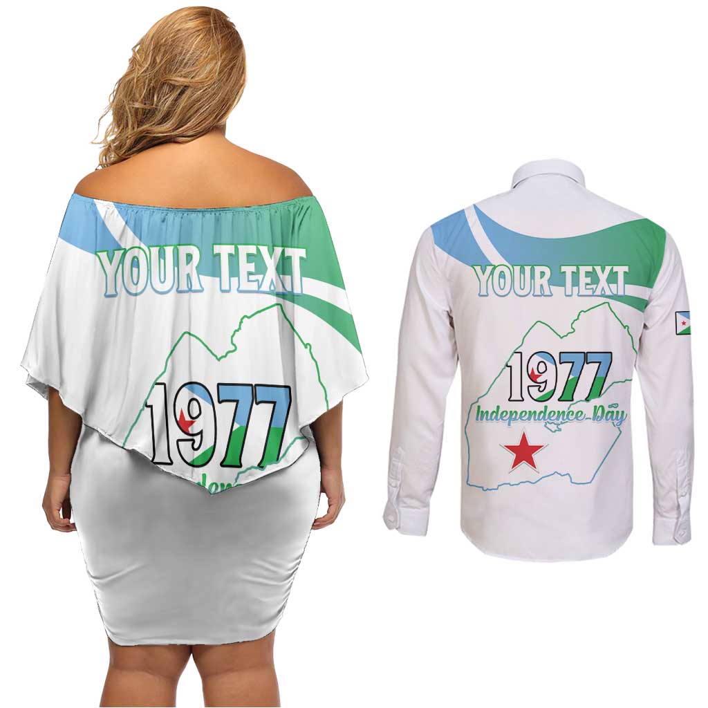 Personalized Djibouti Independence Day Couples Matching Off Shoulder Short Dress and Long Sleeve Button Shirt Midnimo Sinnaan Nabad