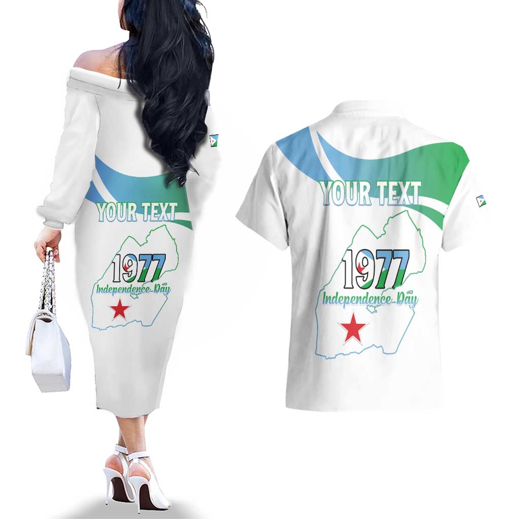 Personalized Djibouti Independence Day Couples Matching Off The Shoulder Long Sleeve Dress and Hawaiian Shirt Midnimo Sinnaan Nabad