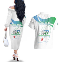Personalized Djibouti Independence Day Couples Matching Off The Shoulder Long Sleeve Dress and Hawaiian Shirt Midnimo Sinnaan Nabad