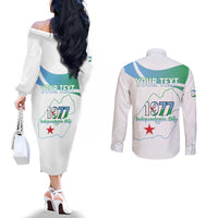 Personalized Djibouti Independence Day Couples Matching Off The Shoulder Long Sleeve Dress and Long Sleeve Button Shirt Midnimo Sinnaan Nabad