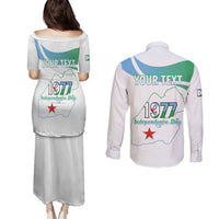 Personalized Djibouti Independence Day Couples Matching Puletasi and Long Sleeve Button Shirt Midnimo Sinnaan Nabad