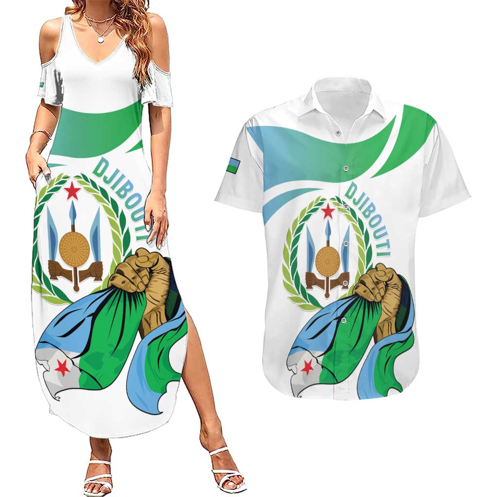Personalized Djibouti Independence Day Couples Matching Summer Maxi Dress and Hawaiian Shirt Midnimo Sinnaan Nabad