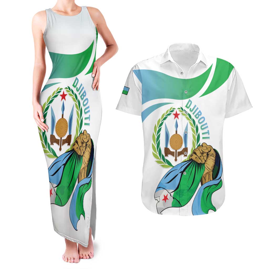 Personalized Djibouti Independence Day Couples Matching Tank Maxi Dress and Hawaiian Shirt Midnimo Sinnaan Nabad