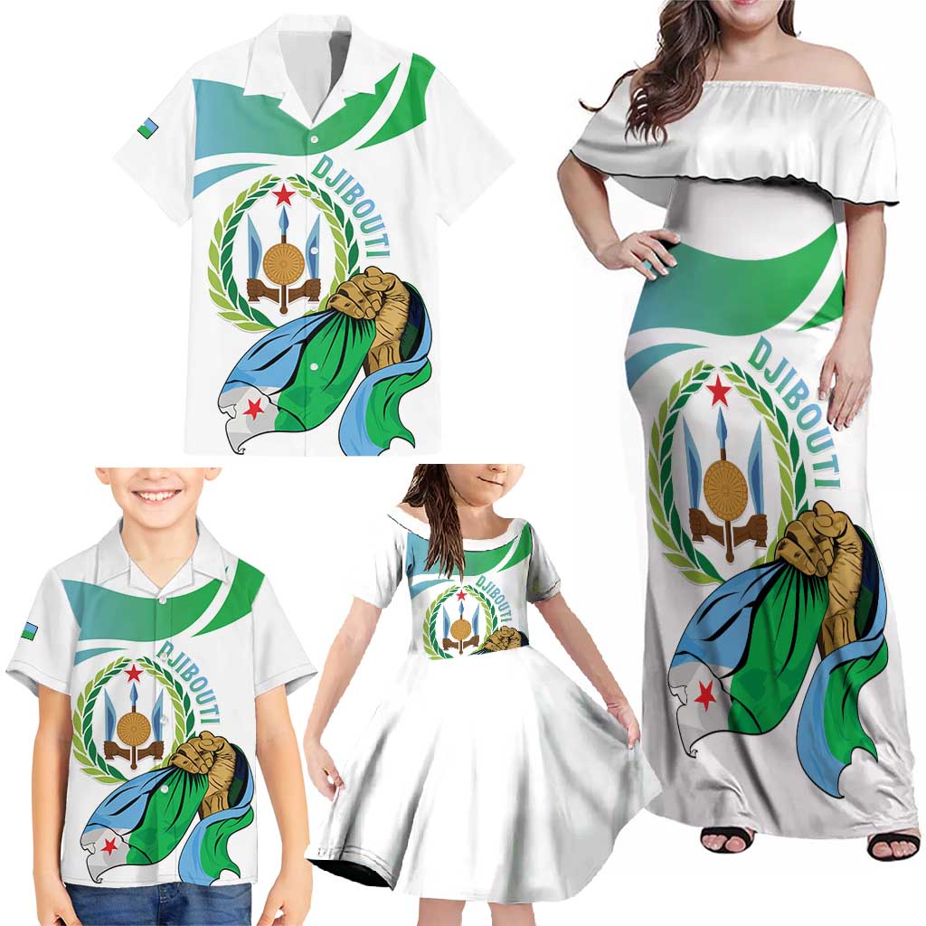 Personalized Djibouti Independence Day Family Matching Off Shoulder Maxi Dress and Hawaiian Shirt Midnimo Sinnaan Nabad