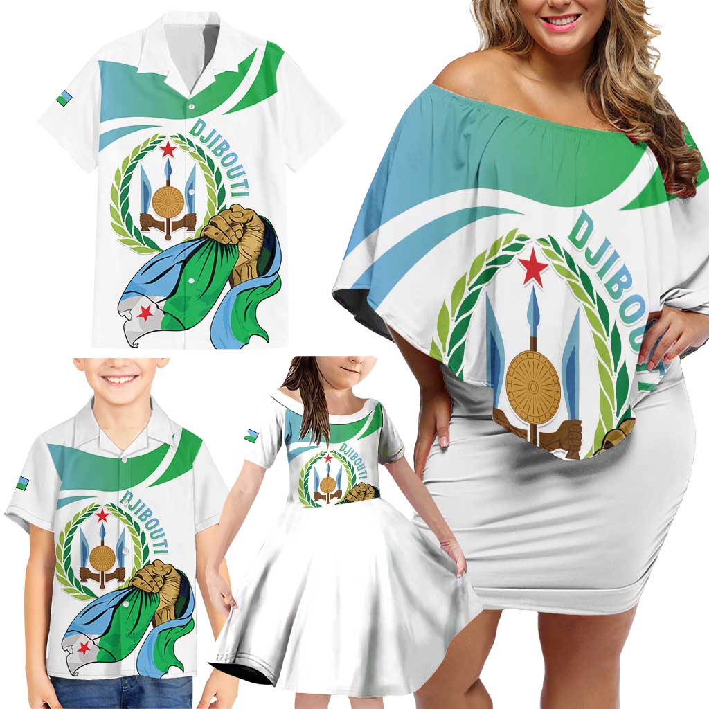 Personalized Djibouti Independence Day Family Matching Off Shoulder Short Dress and Hawaiian Shirt Midnimo Sinnaan Nabad