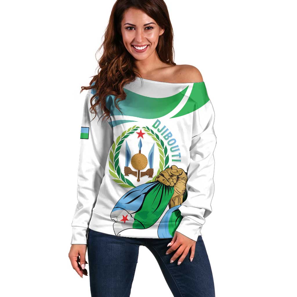 Personalized Djibouti Independence Day Off Shoulder Sweater Midnimo Sinnaan Nabad