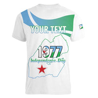 Personalized Djibouti Independence Day Women V-Neck T-Shirt Midnimo Sinnaan Nabad