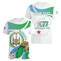 Personalized Djibouti Independence Day Women V-Neck T-Shirt Midnimo Sinnaan Nabad