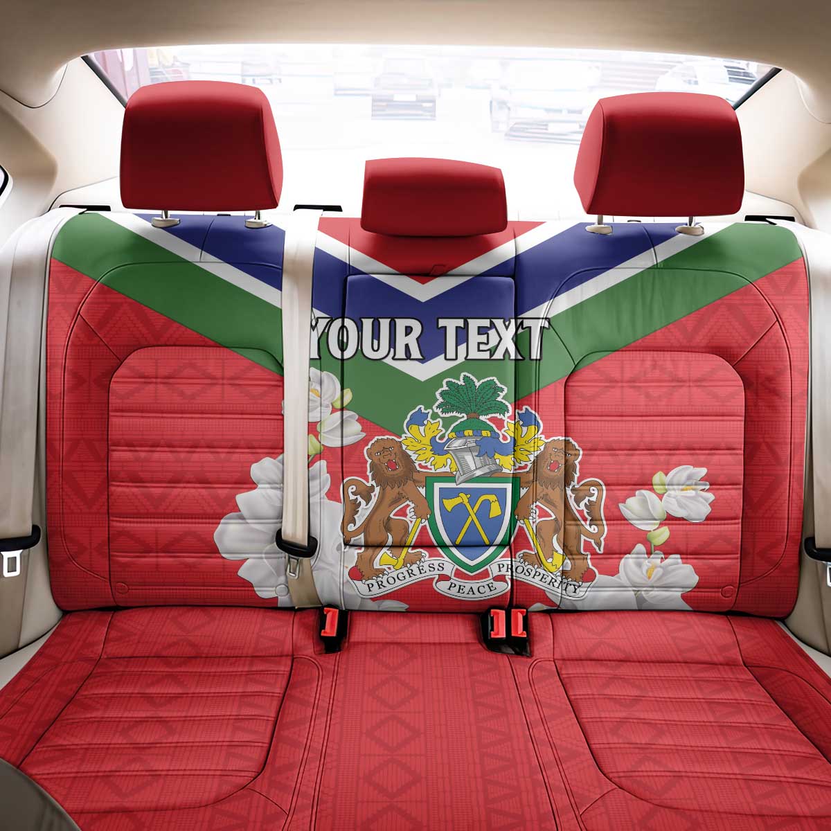 Personalized Gambia Back Car Seat Cover Coat Of Arms White Variety Orchid