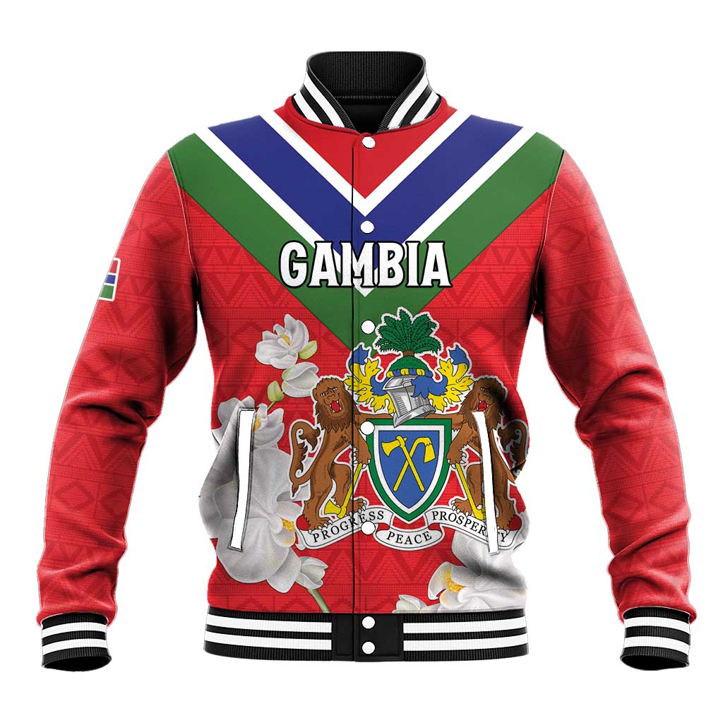 Personalized Gambia Baseball Jacket Coat Of Arms White Variety Orchid