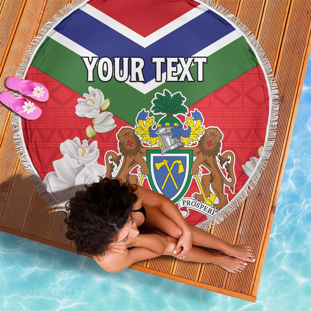 Personalized Gambia Beach Blanket Coat Of Arms White Variety Orchid