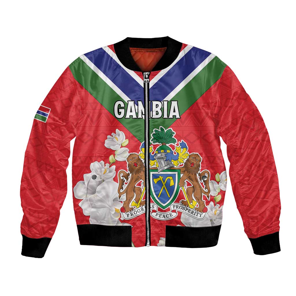 Personalized Gambia Bomber Jacket Coat Of Arms White Variety Orchid