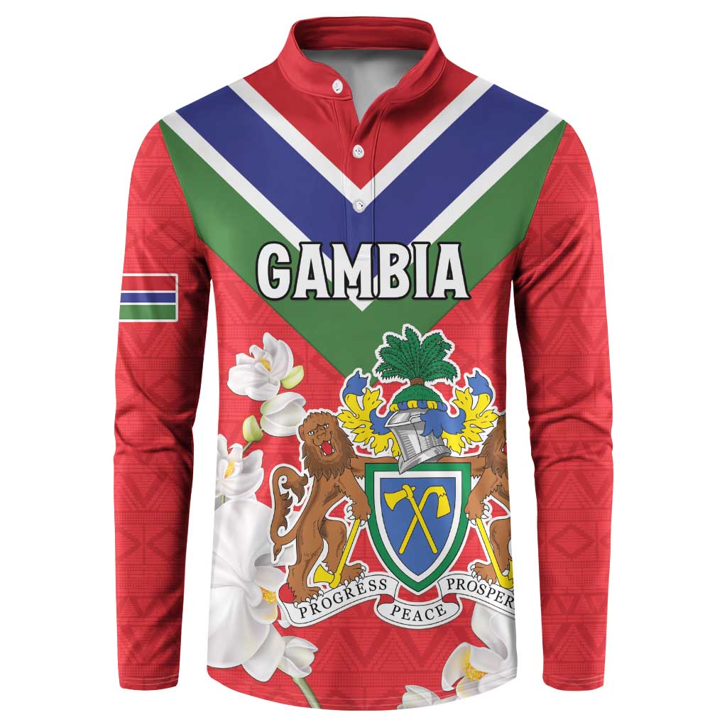 Personalized Gambia Button Sweatshirt Coat Of Arms White Variety Orchid