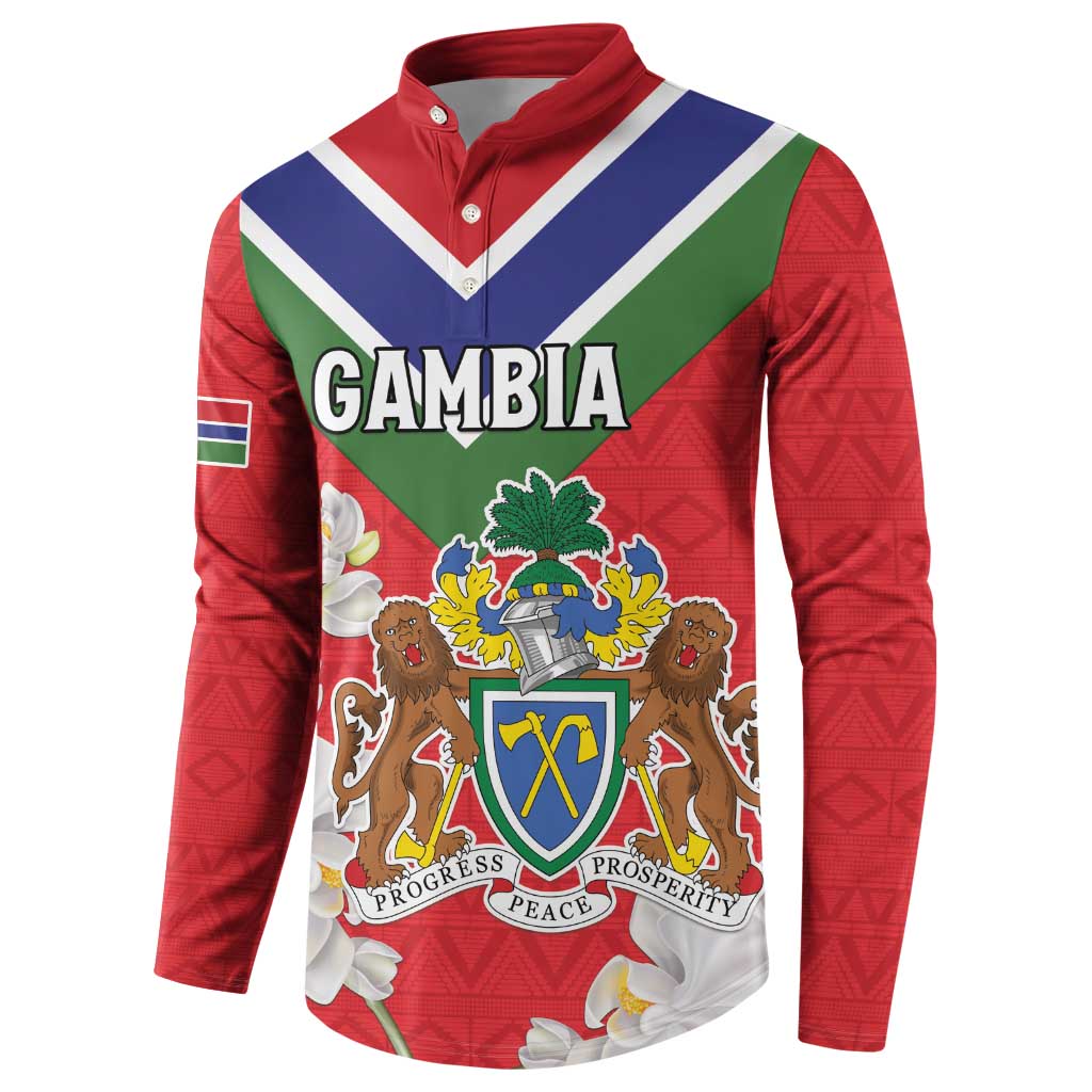Personalized Gambia Button Sweatshirt Coat Of Arms White Variety Orchid
