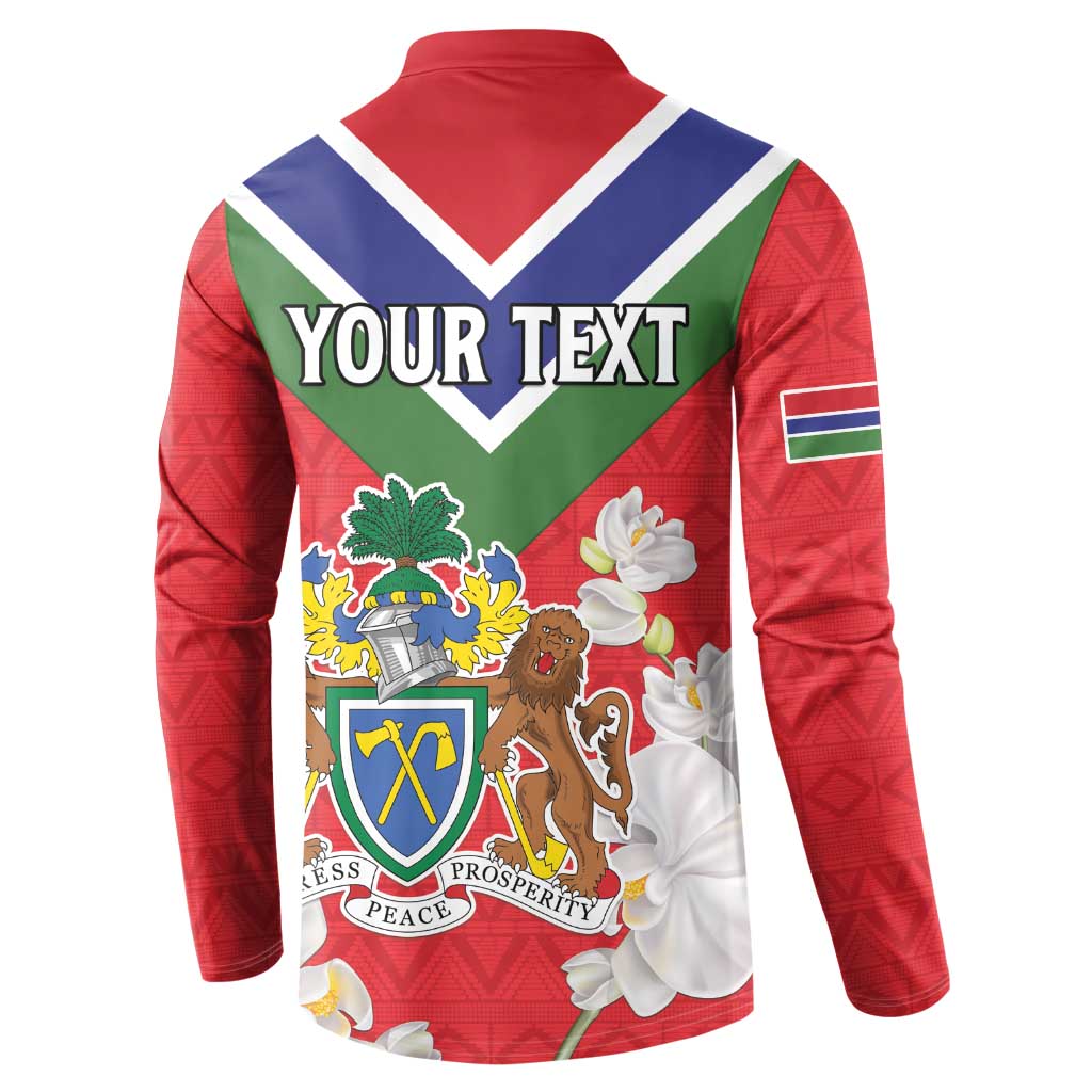 Personalized Gambia Button Sweatshirt Coat Of Arms White Variety Orchid