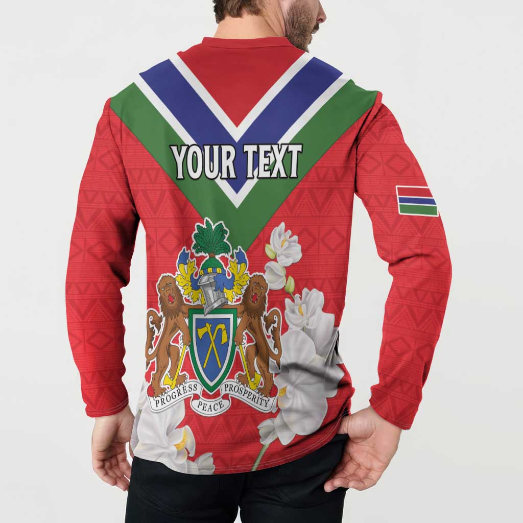 Personalized Gambia Button Sweatshirt Coat Of Arms White Variety Orchid