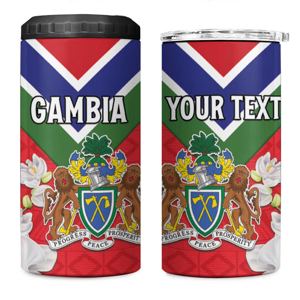 Personalized Gambia 4 in 1 Can Cooler Tumbler Coat Of Arms White Variety Orchid