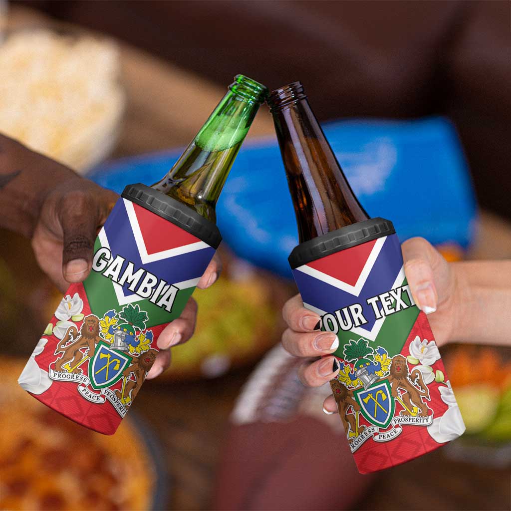 Personalized Gambia 4 in 1 Can Cooler Tumbler Coat Of Arms White Variety Orchid