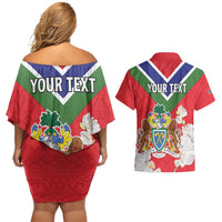Personalized Gambia Couples Matching Off Shoulder Short Dress and Hawaiian Shirt Coat Of Arms White Variety Orchid