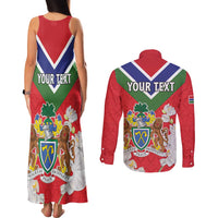 Personalized Gambia Couples Matching Tank Maxi Dress and Long Sleeve Button Shirt Coat Of Arms White Variety Orchid