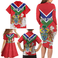 Personalized Gambia Family Matching Long Sleeve Bodycon Dress and Hawaiian Shirt Coat Of Arms White Variety Orchid