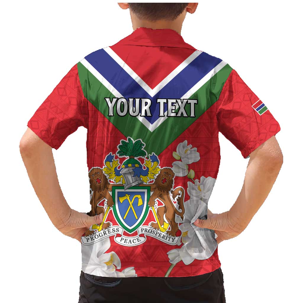 Personalized Gambia Family Matching Mermaid Dress and Hawaiian Shirt Coat Of Arms White Variety Orchid