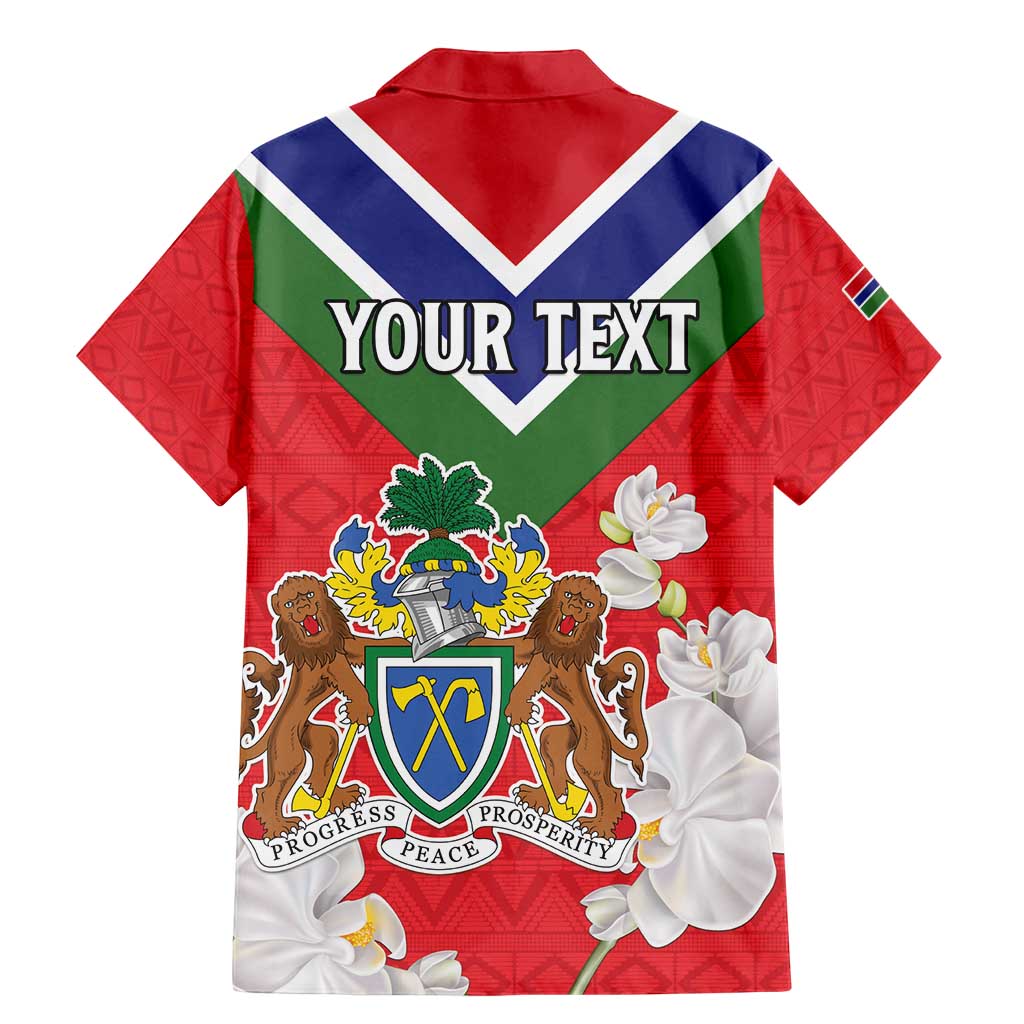 Personalized Gambia Family Matching Mermaid Dress and Hawaiian Shirt Coat Of Arms White Variety Orchid