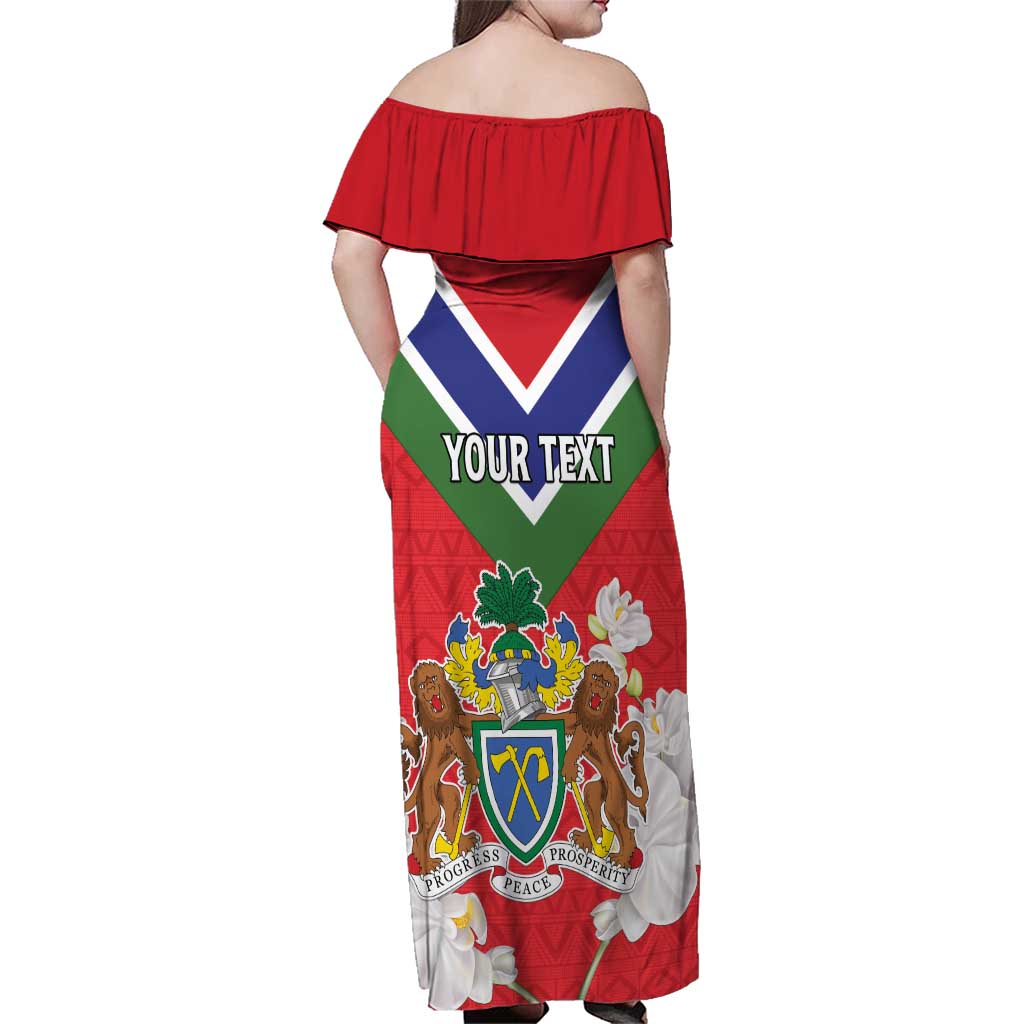 Personalized Gambia Family Matching Off Shoulder Maxi Dress and Hawaiian Shirt Coat Of Arms White Variety Orchid