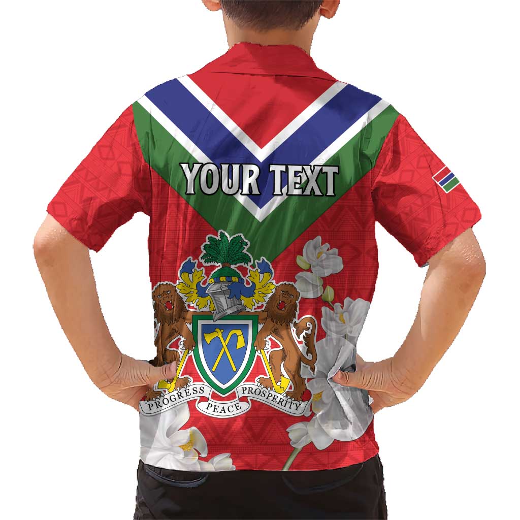 Personalized Gambia Family Matching Short Sleeve Bodycon Dress and Hawaiian Shirt Coat Of Arms White Variety Orchid