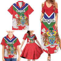 Personalized Gambia Family Matching Summer Maxi Dress and Hawaiian Shirt Coat Of Arms White Variety Orchid