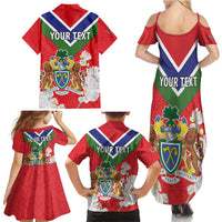 Personalized Gambia Family Matching Summer Maxi Dress and Hawaiian Shirt Coat Of Arms White Variety Orchid