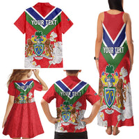 Personalized Gambia Family Matching Tank Maxi Dress and Hawaiian Shirt Coat Of Arms White Variety Orchid