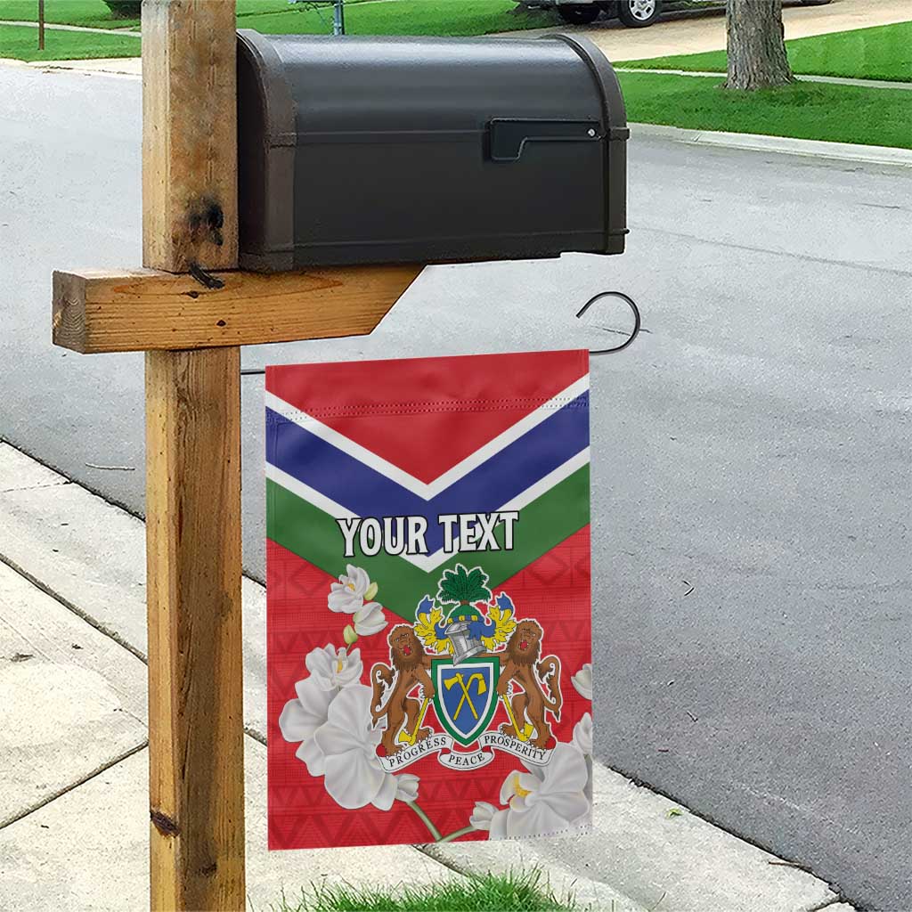 Personalized Gambia Garden Flag Coat Of Arms White Variety Orchid