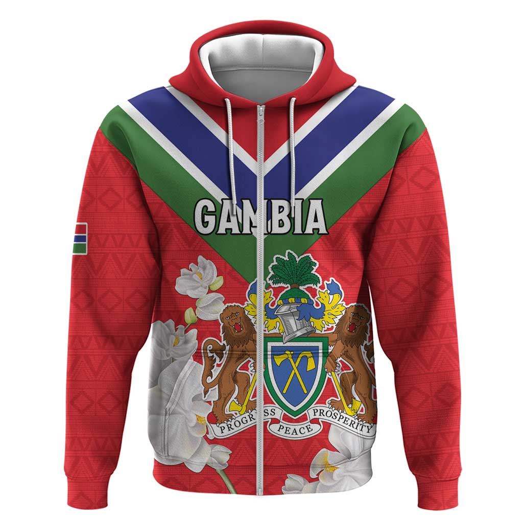Personalized Gambia Hoodie Coat Of Arms White Variety Orchid