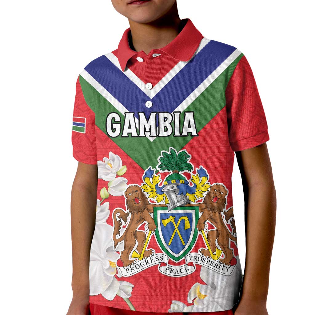 Personalized Gambia Kid Polo Shirt Coat Of Arms White Variety Orchid