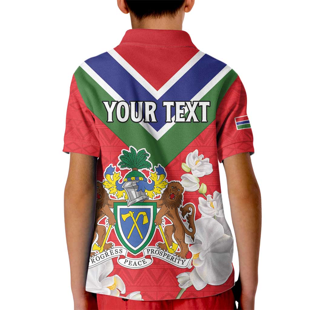 Personalized Gambia Kid Polo Shirt Coat Of Arms White Variety Orchid