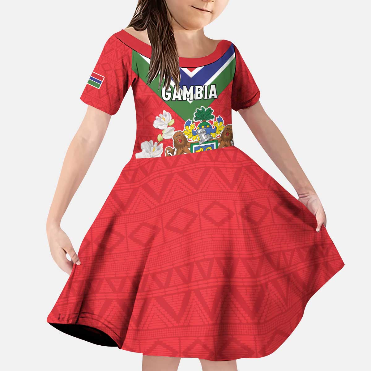 Personalized Gambia Kid Short Sleeve Dress Coat Of Arms White Variety Orchid