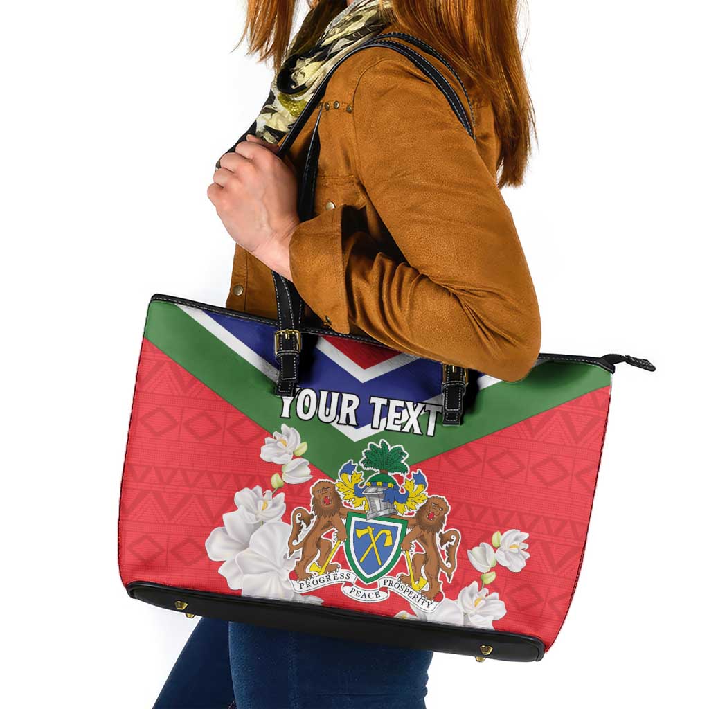 Personalized Gambia Leather Tote Bag Coat Of Arms White Variety Orchid