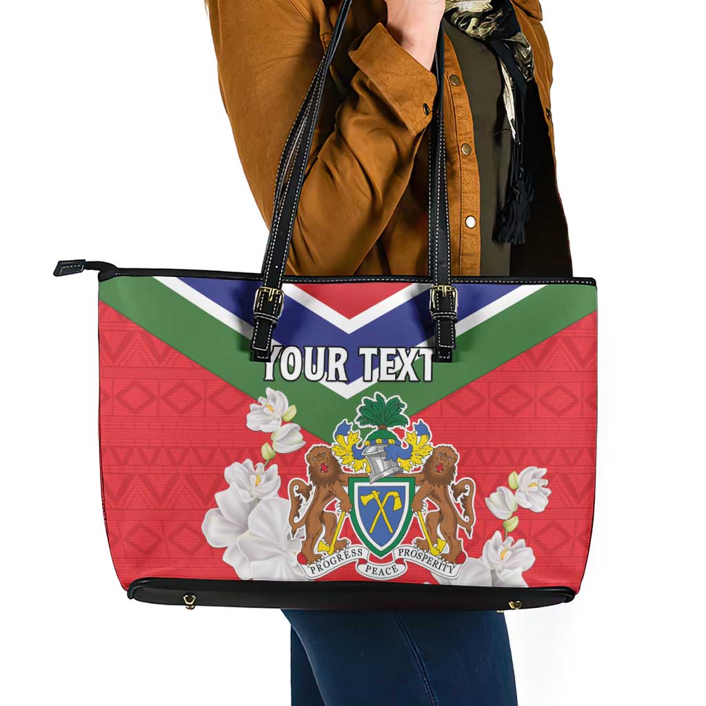 Personalized Gambia Leather Tote Bag Coat Of Arms White Variety Orchid