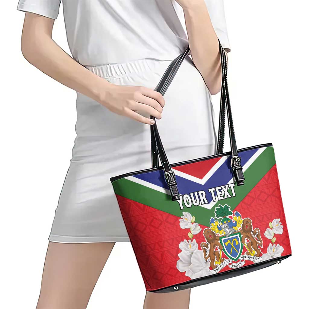 Personalized Gambia Leather Tote Bag Coat Of Arms White Variety Orchid