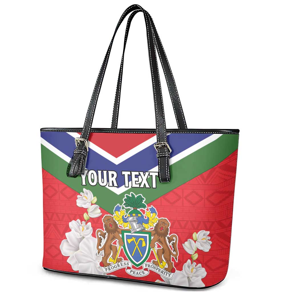 Personalized Gambia Leather Tote Bag Coat Of Arms White Variety Orchid
