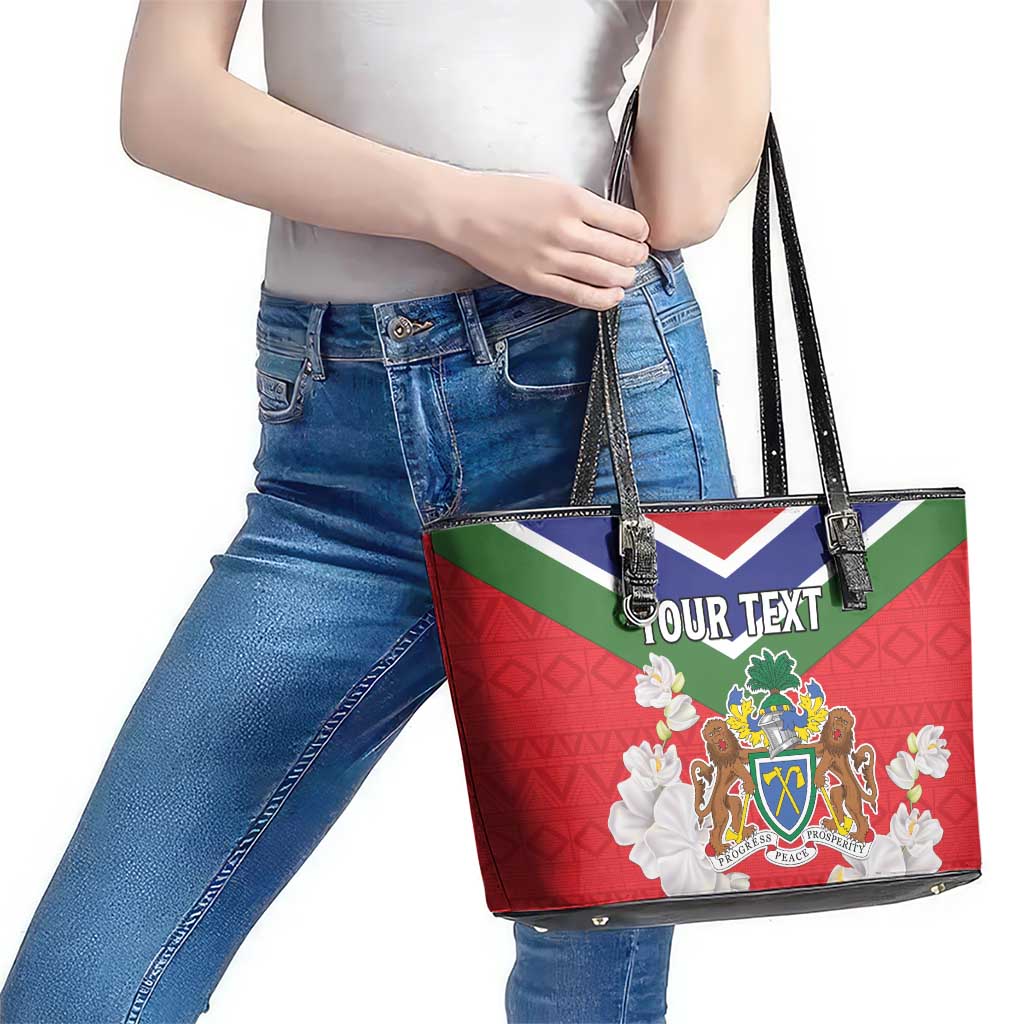 Personalized Gambia Leather Tote Bag Coat Of Arms White Variety Orchid