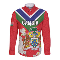Personalized Gambia Long Sleeve Button Shirt Coat Of Arms White Variety Orchid