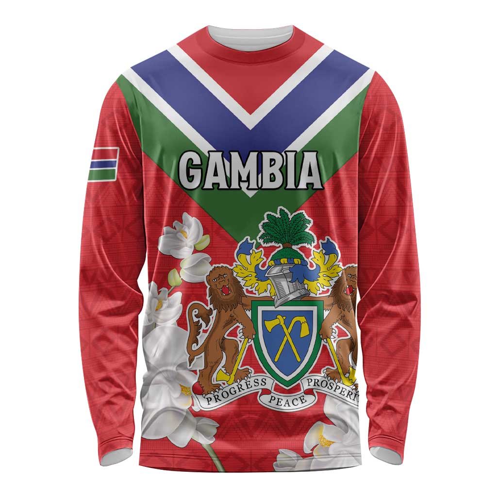 Personalized Gambia Long Sleeve Shirt Coat Of Arms White Variety Orchid