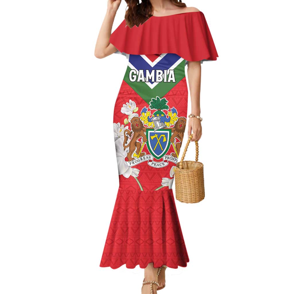 Personalized Gambia Mermaid Dress Coat Of Arms White Variety Orchid