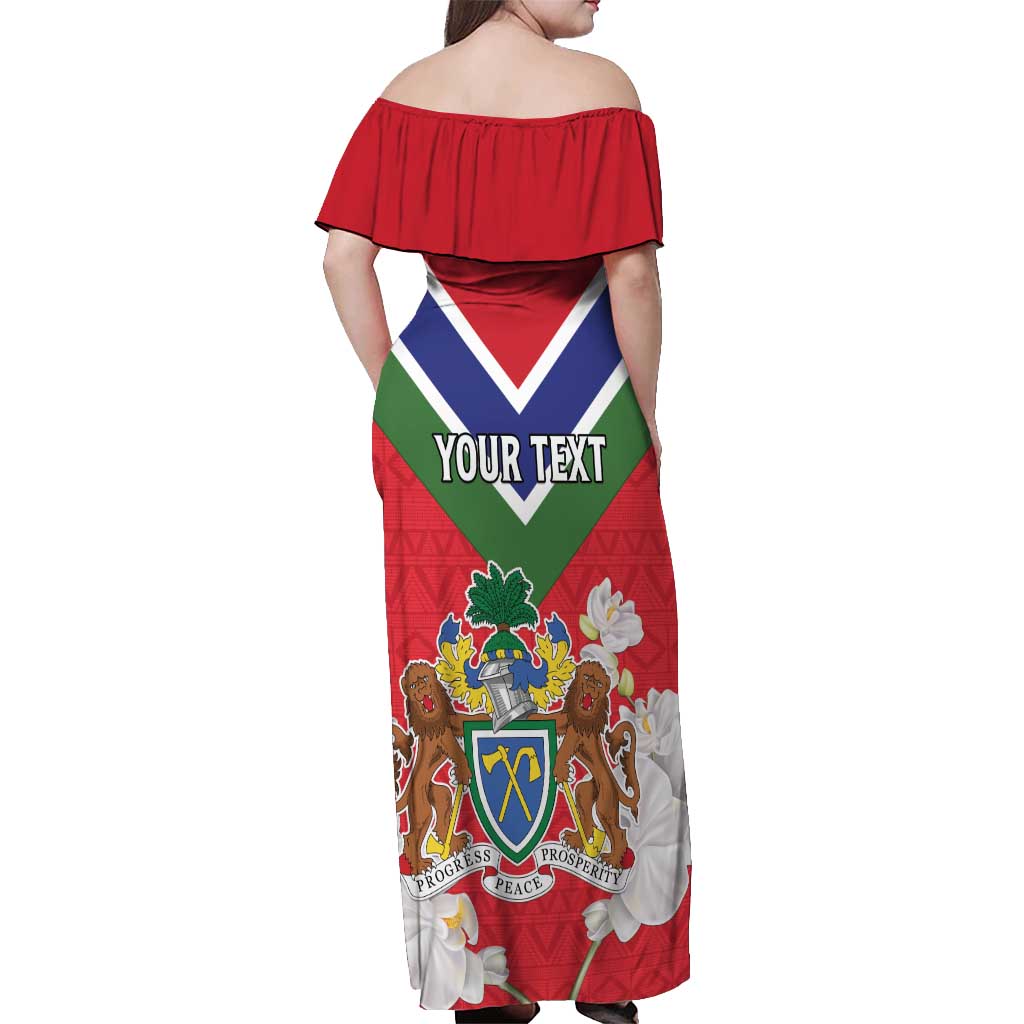 Personalized Gambia Off Shoulder Maxi Dress Coat Of Arms White Variety Orchid