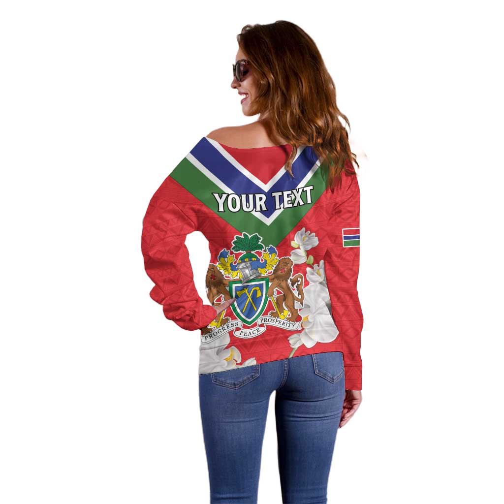 Personalized Gambia Off Shoulder Sweater Coat Of Arms White Variety Orchid