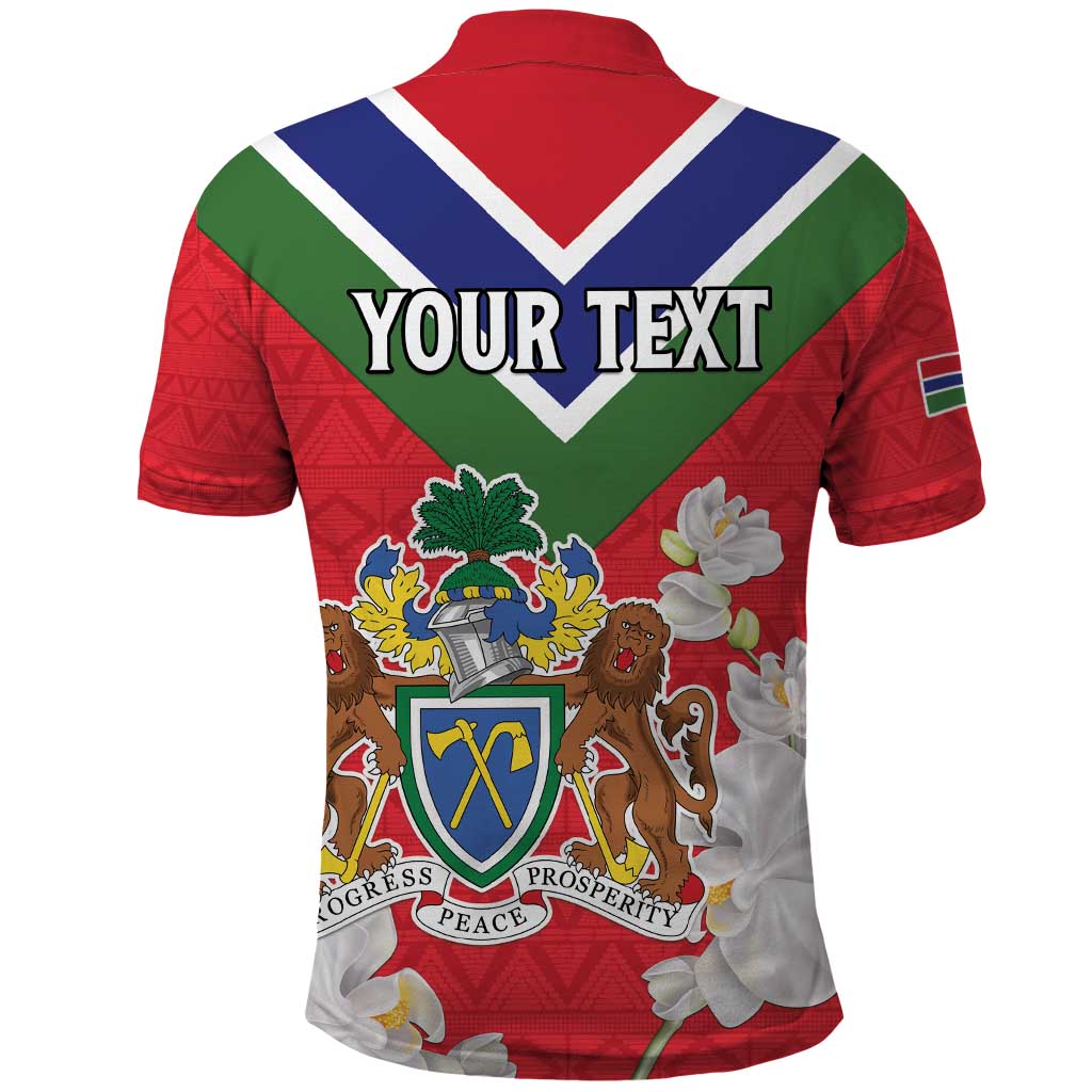 Personalized Gambia Polo Shirt Coat Of Arms White Variety Orchid
