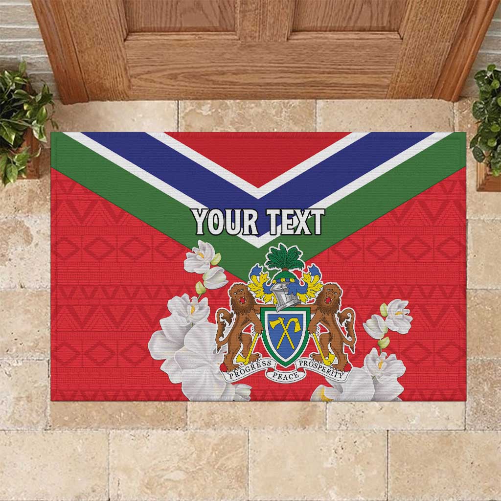 Personalized Gambia Rubber Doormat Coat Of Arms White Variety Orchid