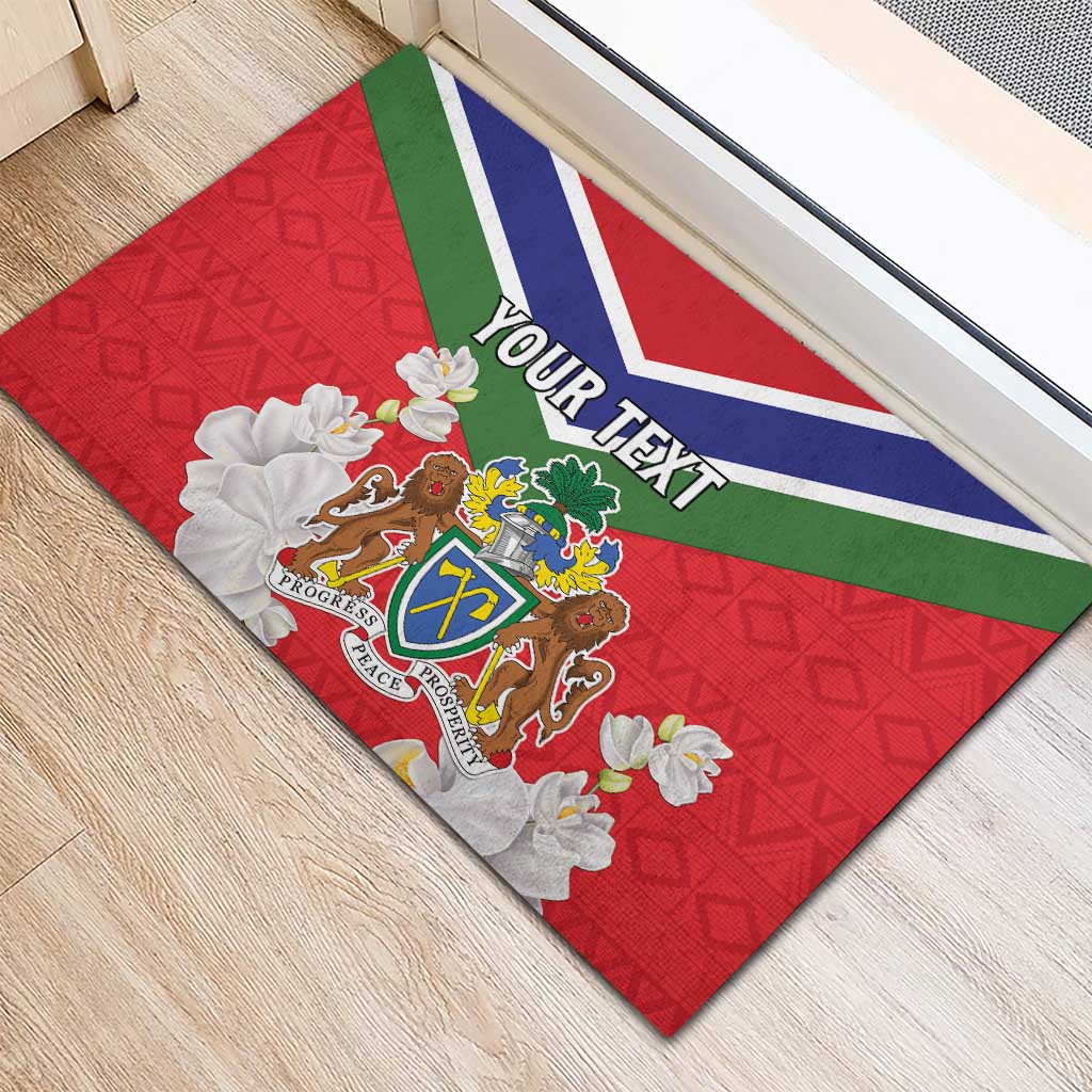 Personalized Gambia Rubber Doormat Coat Of Arms White Variety Orchid